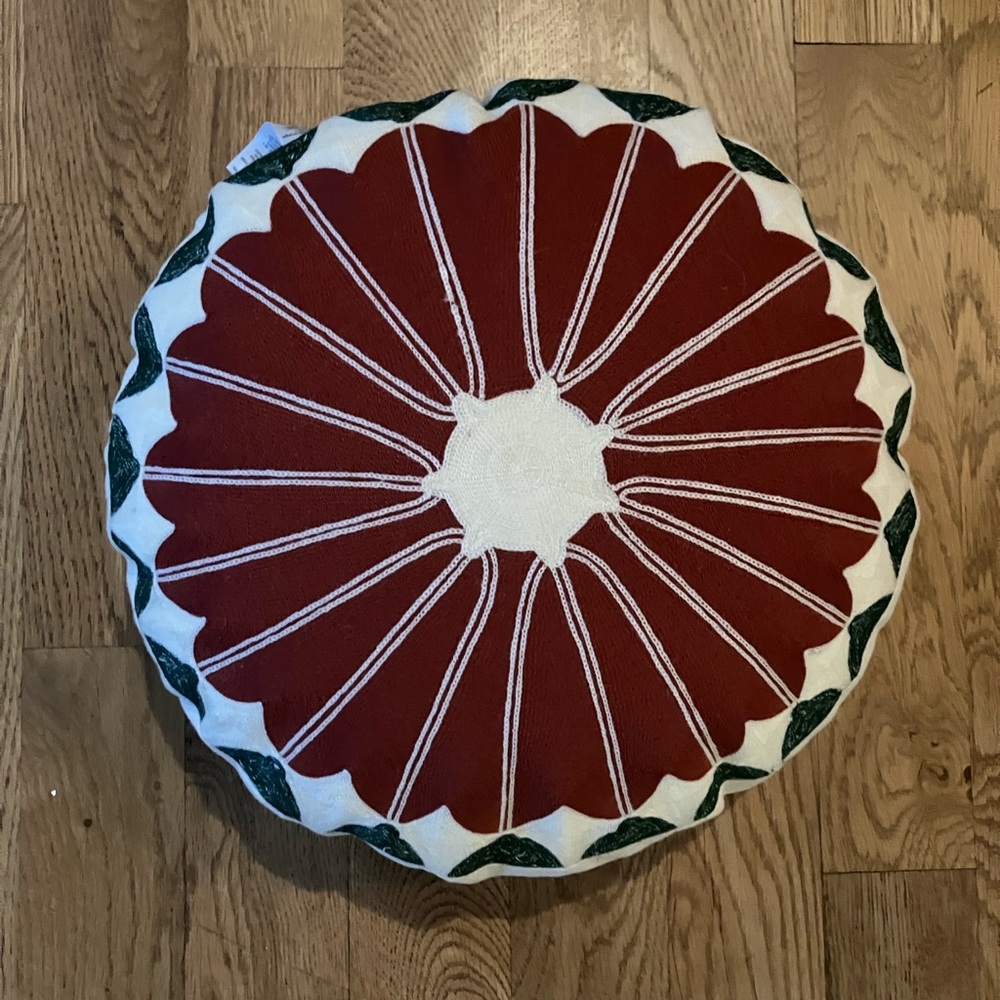 West Elm Andrew Luddick Crewel Round Holiday Folk Pillow - Picture 2 of 3